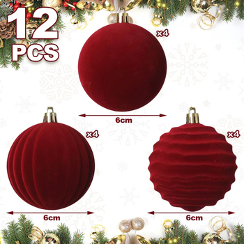 12 bucăți bile plușate, 6 cm – pentru pomul de Crăciun, stil modern simplu