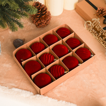 12 bucăți bile plușate, 6 cm – pentru pomul de Crăciun, stil modern simplu