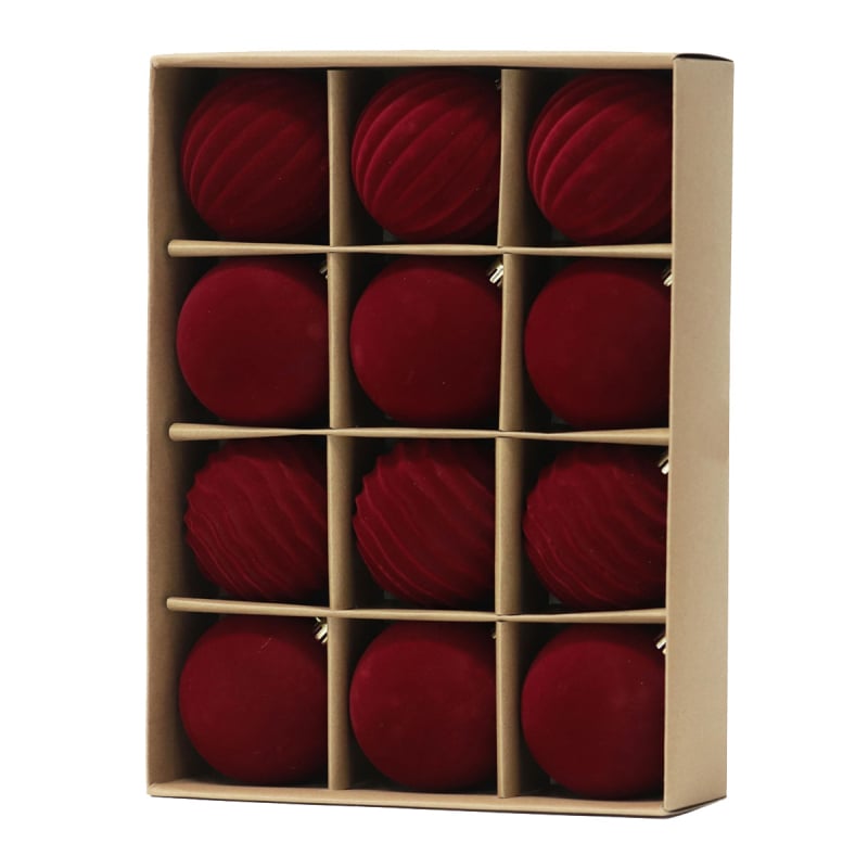 12 bucăți bile plușate, 6 cm – pentru pomul de Crăciun, stil modern simplu