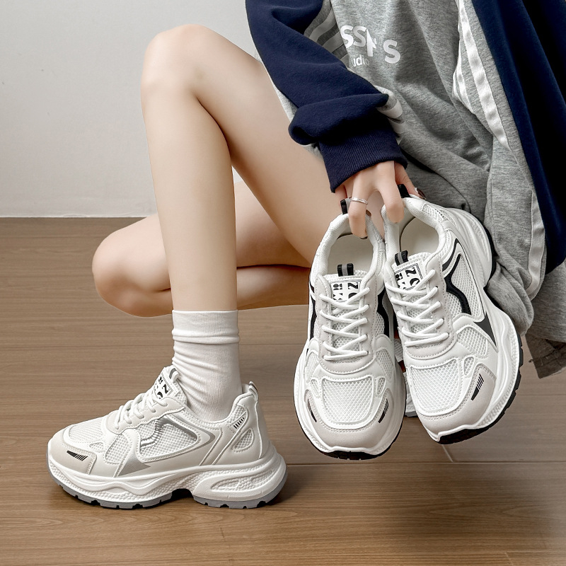 Őszi–téli 2025 női dad shoes, kényelmes, lélegző, egyszínű futócipő, magasságot növelő párnázás