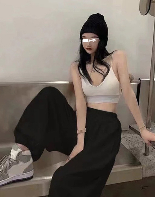 Ženske bijele pamučne trenirke hlače s flecom, visokim strukom, širokim krojem, lantern stil, jazz hip-hop