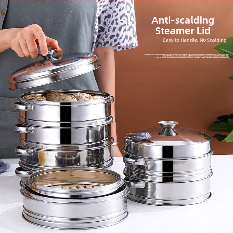 Coș mic de aburi din oțel inoxidabil pentru dim sum, cu bază îngroșată și două mânere, pentru uz comercial