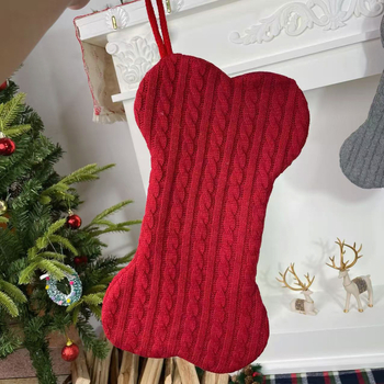 Șosetă de Crăciun tricotată în formă de os, sac cadou, ornamente pentru brad, decorațiuni pentru pisici și câini