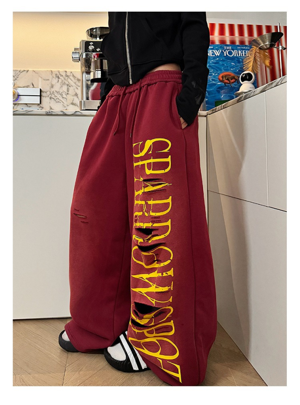 Ženske hlače za ulični ples s vezicom, print hip-hop stil, široke, udobne sportske hlače