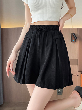 Ženske kratke hlače culotte za ljeto, tanke, s drapiranjem, A-kroj, casual stil, visok pojas, široke nogavice, dužina do 3/4, plus veličina, korejski stil