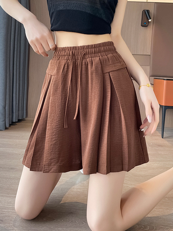 Ženske kratke hlače culotte za ljeto, tanke, s drapiranjem, A-kroj, casual stil, visok pojas, široke nogavice, dužina do 3/4, plus veličina, korejski stil