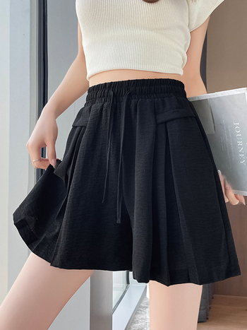 Ženske kratke hlače culotte za ljeto, tanke, s drapiranjem, A-kroj, casual stil, visok pojas, široke nogavice, dužina do 3/4, plus veličina, korejski stil