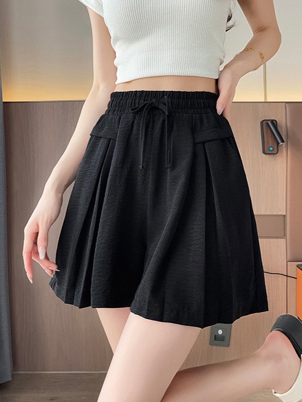 Ženske kratke hlače culotte za ljeto, tanke, s drapiranjem, A-kroj, casual stil, visok pojas, široke nogavice, dužina do 3/4, plus veličina, korejski stil