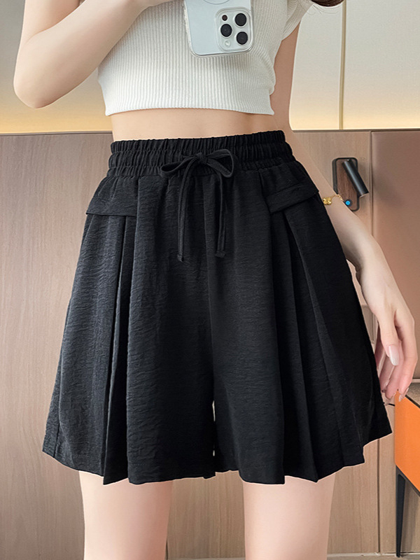 Ženske kratke hlače culotte za ljeto, tanke, s drapiranjem, A-kroj, casual stil, visok pojas, široke nogavice, dužina do 3/4, plus veličina, korejski stil