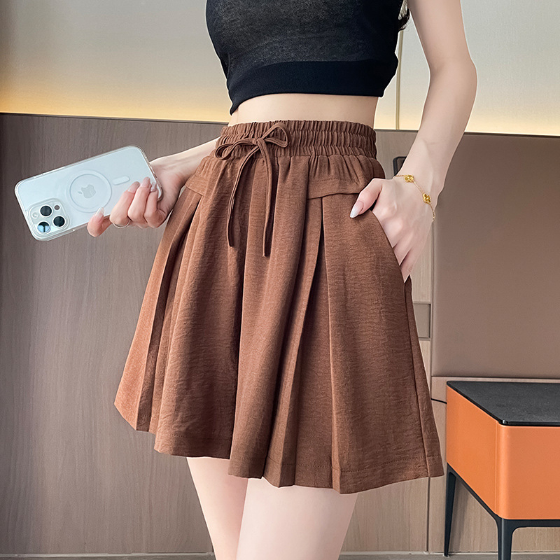 Ženske kratke hlače culotte za ljeto, tanke, s drapiranjem, A-kroj, casual stil, visok pojas, široke nogavice, dužina do 3/4, plus veličina, korejski stil