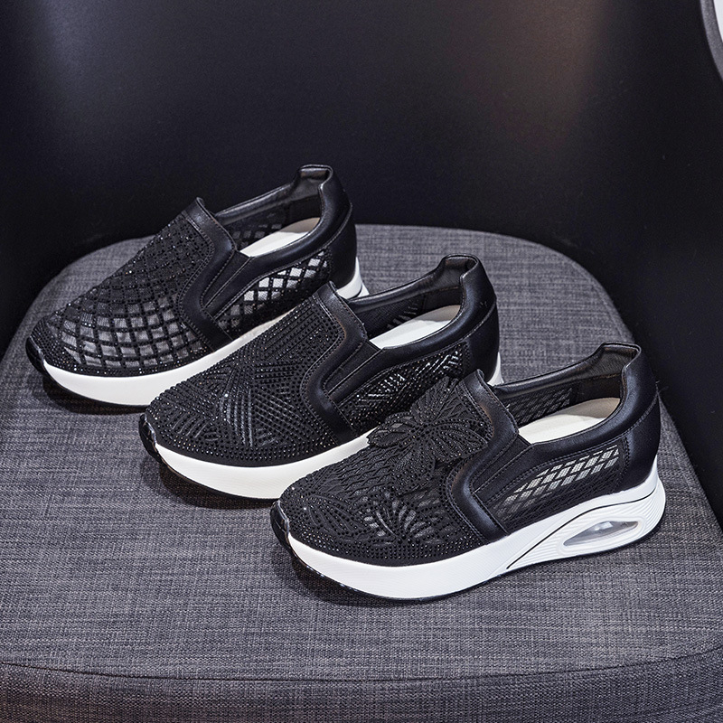 6 cm ženske cipele Flyknit mreža, casual loafers u korejskom stilu, prozračne lagane tenisice s mekim potplatom