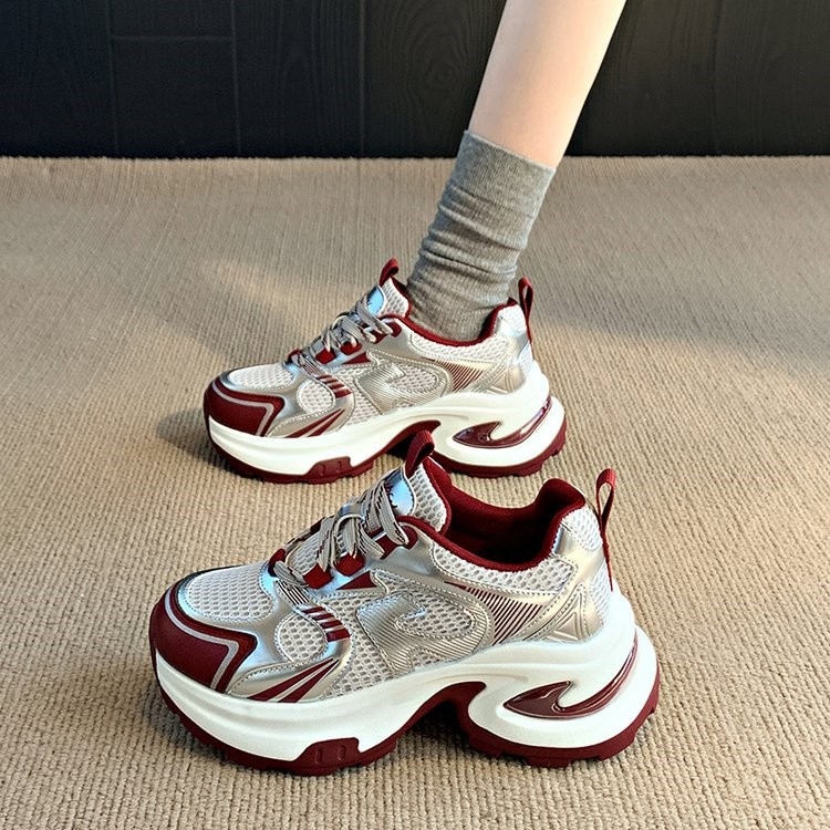 Ezüst női sneakers vastag talppal, tavasz 2025, kényelmes és divatos casual cipő