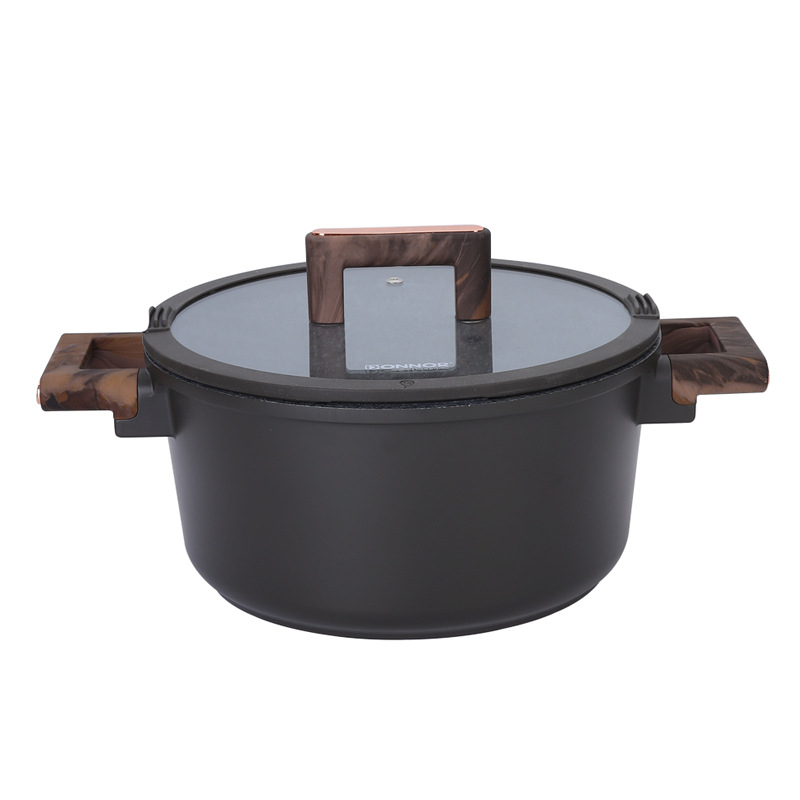 Oală de supă antiaderentă Maifan Stone, oală de gătit din aluminiu cu mânere duble, compatibilă cu aragazul cu inducție și gaz