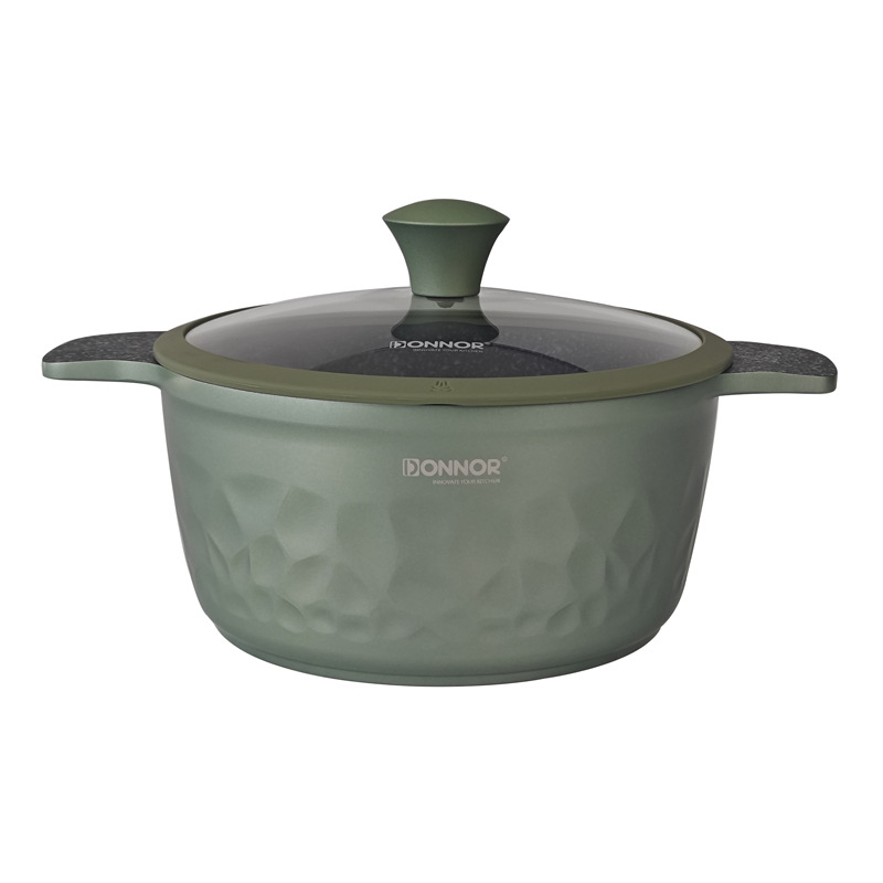 Oală de supă antiaderentă Maifan Stone, oală de gătit din aluminiu cu mânere duble, compatibilă cu aragazul cu inducție și gaz