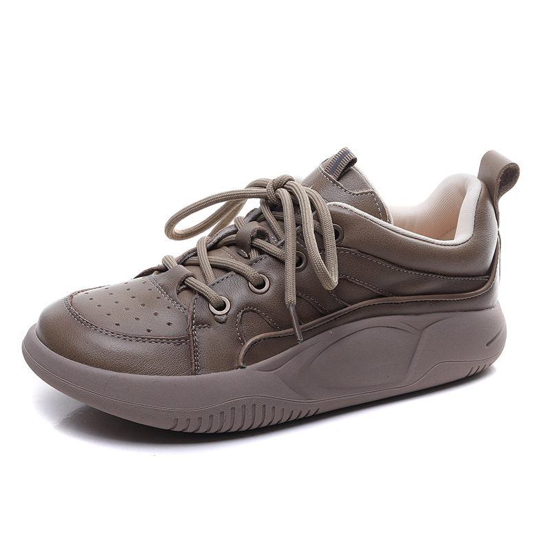 Ženske casual cipele s vezicama od kože prvog sloja, ručno izrađene, prava koža, ravna potplat, sportski stil, otporne na habanje, niski gornji dio