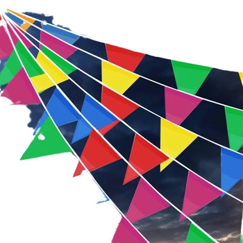 Ghirlandă cu steaguri triunghiulare colorate pentru nunți și sărbători — poliester, rezistent la decolorare