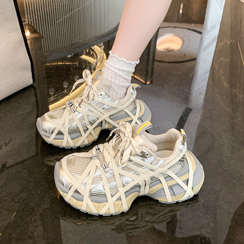 Ženske tenisice tipa dad shoes s mrežastim gornjim dijelom, prozračna i s debelim potplatom te remenčićima, lagane svakodnevne sportske tenisice za ljeto 2025