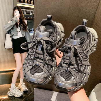 Ženske tenisice tipa dad shoes s mrežastim gornjim dijelom, prozračna i s debelim potplatom te remenčićima, lagane svakodnevne sportske tenisice za ljeto 2025