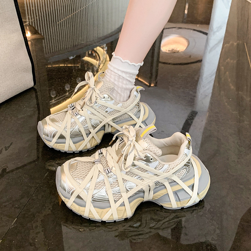 Ženske tenisice tipa dad shoes s mrežastim gornjim dijelom, prozračna i s debelim potplatom te remenčićima, lagane svakodnevne sportske tenisice za ljeto 2025