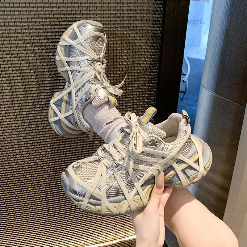 Ženske tenisice tipa dad shoes s mrežastim gornjim dijelom, prozračna i s debelim potplatom te remenčićima, lagane svakodnevne sportske tenisice za ljeto 2025