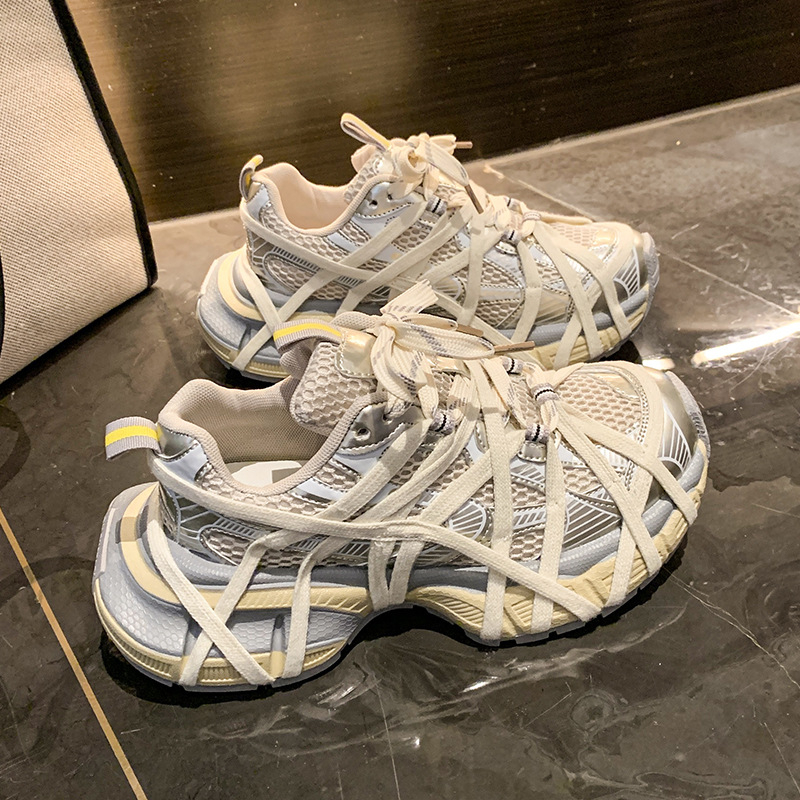 Ženske tenisice tipa dad shoes s mrežastim gornjim dijelom, prozračna i s debelim potplatom te remenčićima, lagane svakodnevne sportske tenisice za ljeto 2025