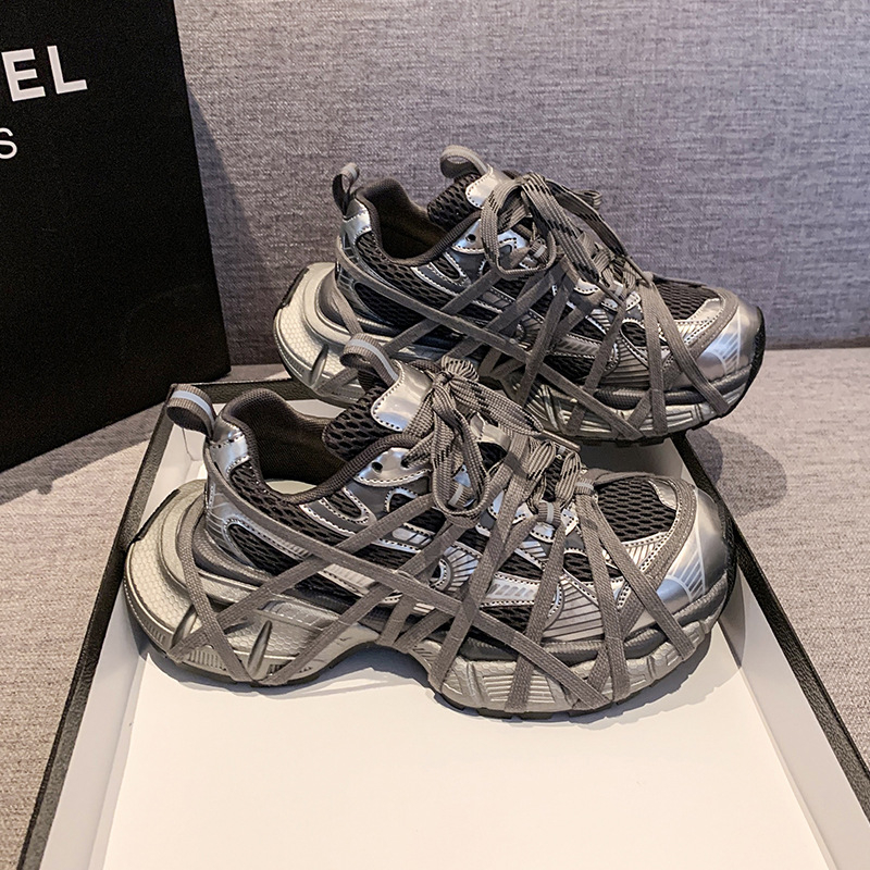 Ženske tenisice tipa dad shoes s mrežastim gornjim dijelom, prozračna i s debelim potplatom te remenčićima, lagane svakodnevne sportske tenisice za ljeto 2025