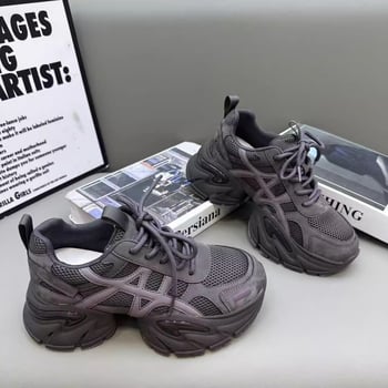 Ženske tenisice Dad Shoes od prave kože s mrežastim gornjim dijelom, debeli potplat za povećanje visine, udobne za svakodnevicu