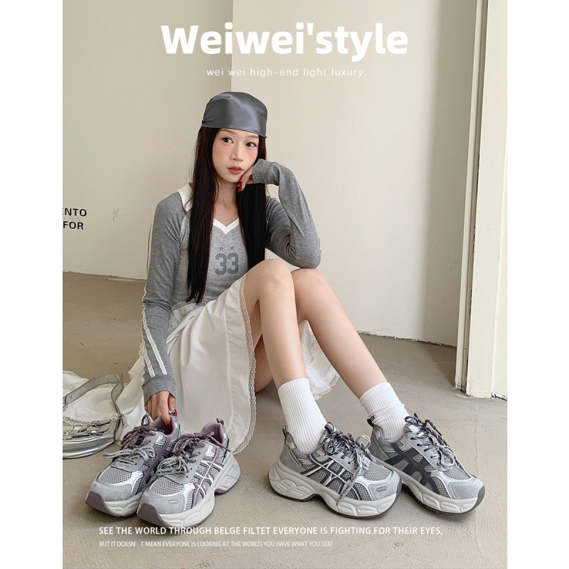 Weiwei Girl 690-1 Ženske tenisice s debelim potplatom, prozračni mrežasti gornji dio, povećanje visine, lagane svakodnevne sportske tenisice