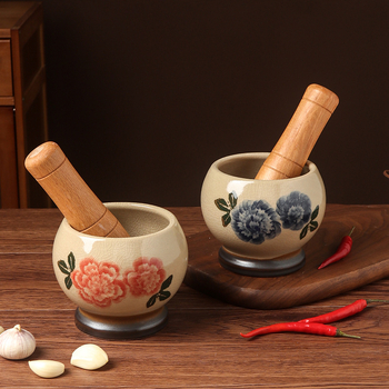 Mojar ceramic manual pentru usturoi, glazură anticǎ, stil retro, pentru zdrobirea usturoiului și ardei în bucătărie