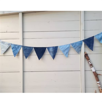 Steaguri triunghiulare din denim pentru decor interior și camping în aer liber