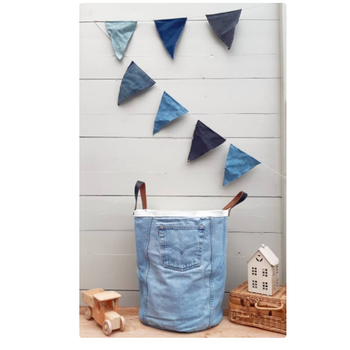 Steaguri triunghiulare din denim pentru decor interior și camping în aer liber