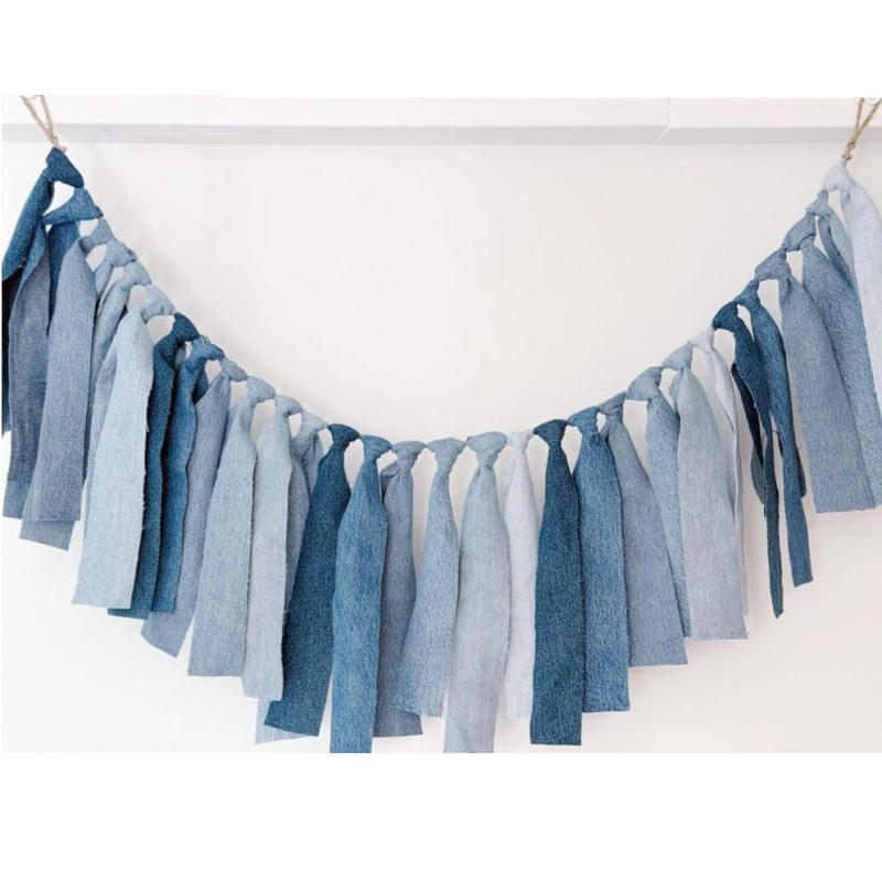 Steaguri triunghiulare din denim pentru decor interior și camping în aer liber