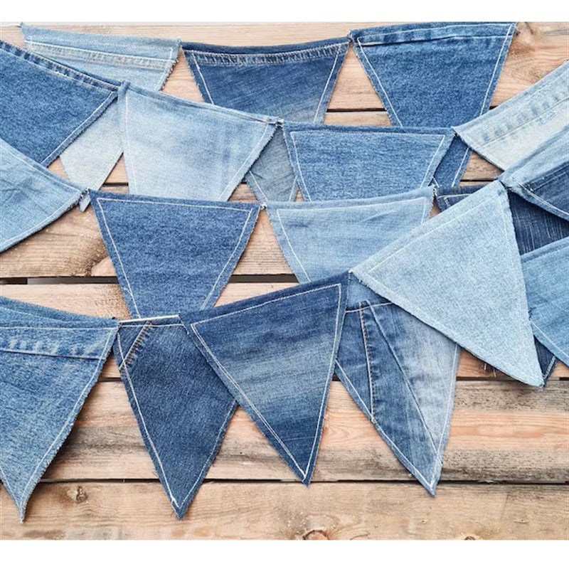 Steaguri triunghiulare din denim pentru decor interior și camping în aer liber