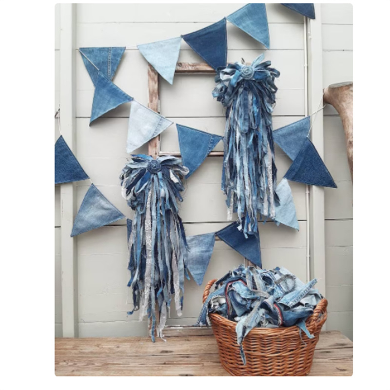 Steaguri triunghiulare din denim pentru decor interior și camping în aer liber
