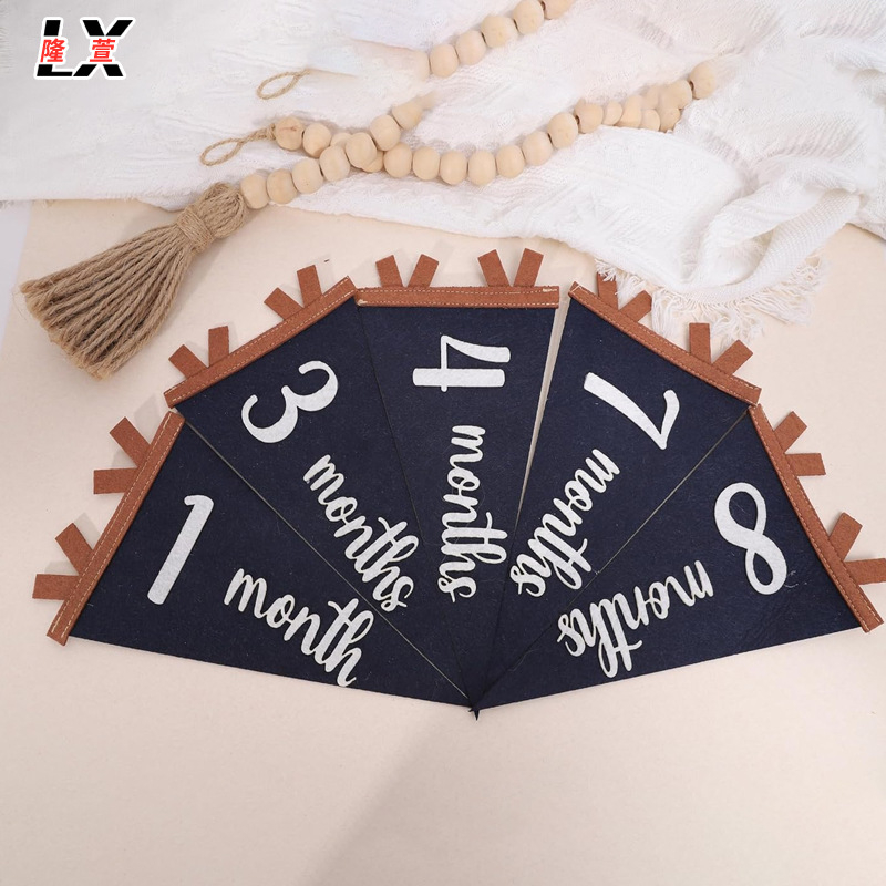 Banner pennant din fetru triunghiular cu repere de vârstă și luni – imprimare sublimată