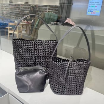 Vintage PU pletena torba s velikim kapacitetom, torba za ručno nošenje i preko ramena, moderan gradski stil za žene