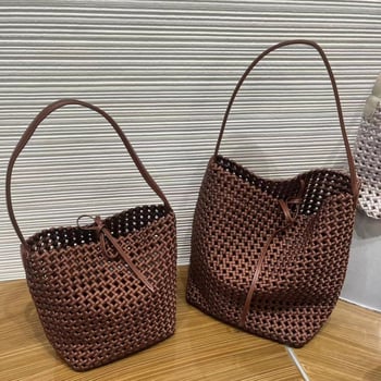 Vintage PU pletena torba s velikim kapacitetom, torba za ručno nošenje i preko ramena, moderan gradski stil za žene