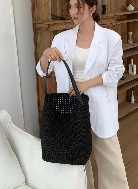 Vintage PU pletena torba s velikim kapacitetom, torba za ručno nošenje i preko ramena, moderan gradski stil za žene