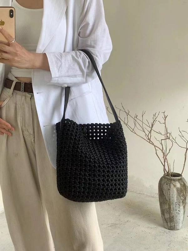 Vintage PU pletena torba s velikim kapacitetom, torba za ručno nošenje i preko ramena, moderan gradski stil za žene