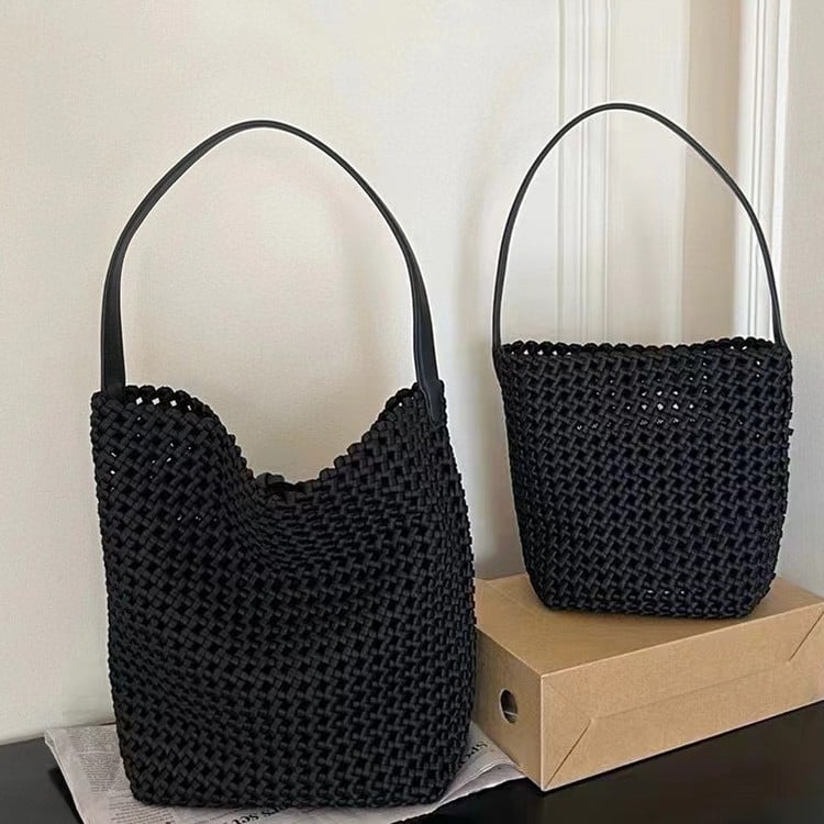 Vintage PU pletena torba s velikim kapacitetom, torba za ručno nošenje i preko ramena, moderan gradski stil za žene