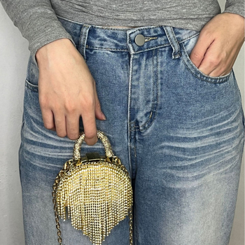 Mini torbica s lancem posuta punim dijamantima, večernja torba za ruku, crossbody s resicama, pretinac za telefon, PVC
