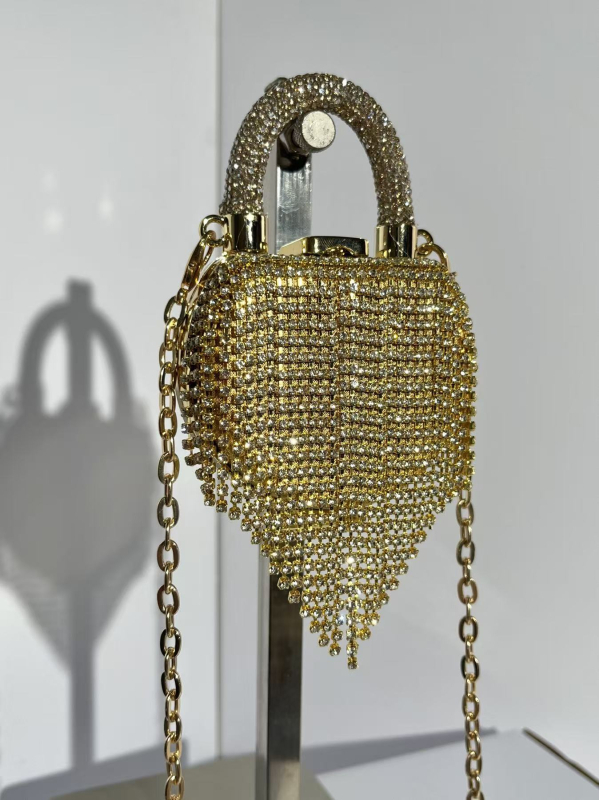 Mini torbica s lancem posuta punim dijamantima, večernja torba za ruku, crossbody s resicama, pretinac za telefon, PVC