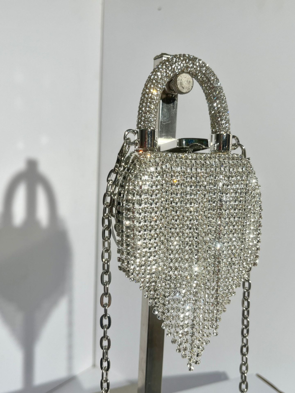 Mini torbica s lancem posuta punim dijamantima, večernja torba za ruku, crossbody s resicama, pretinac za telefon, PVC