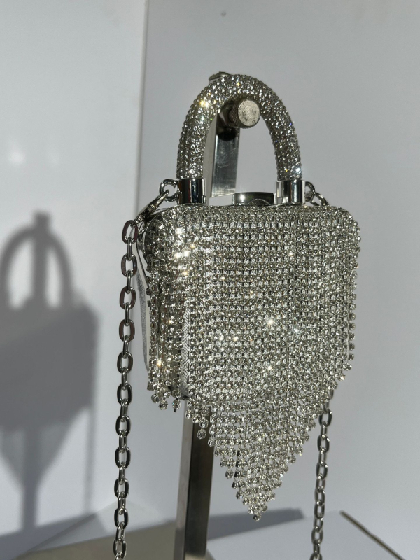 Mini torbica s lancem posuta punim dijamantima, večernja torba za ruku, crossbody s resicama, pretinac za telefon, PVC