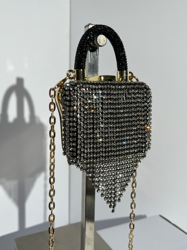 Mini torbica s lancem posuta punim dijamantima, večernja torba za ruku, crossbody s resicama, pretinac za telefon, PVC
