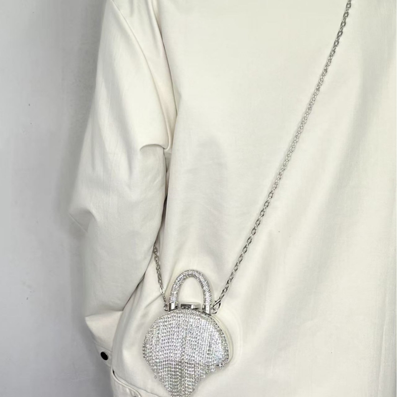 Mini torbica s lancem posuta punim dijamantima, večernja torba za ruku, crossbody s resicama, pretinac za telefon, PVC