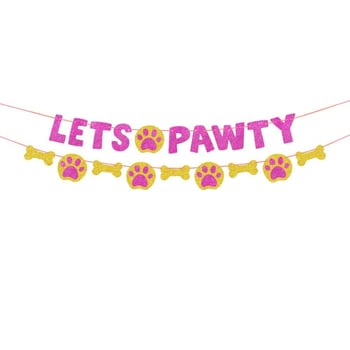 Let's Pawty Banner cu litere pentru câine – decor pentru pet-themed birthday party