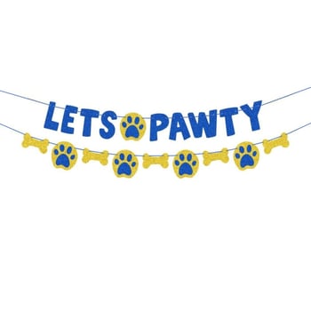 Let's Pawty Banner cu litere pentru câine – decor pentru pet-themed birthday party