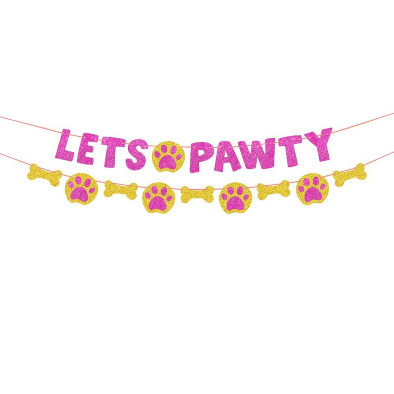 Let's Pawty Banner cu litere pentru câine – decor pentru pet-themed birthday party