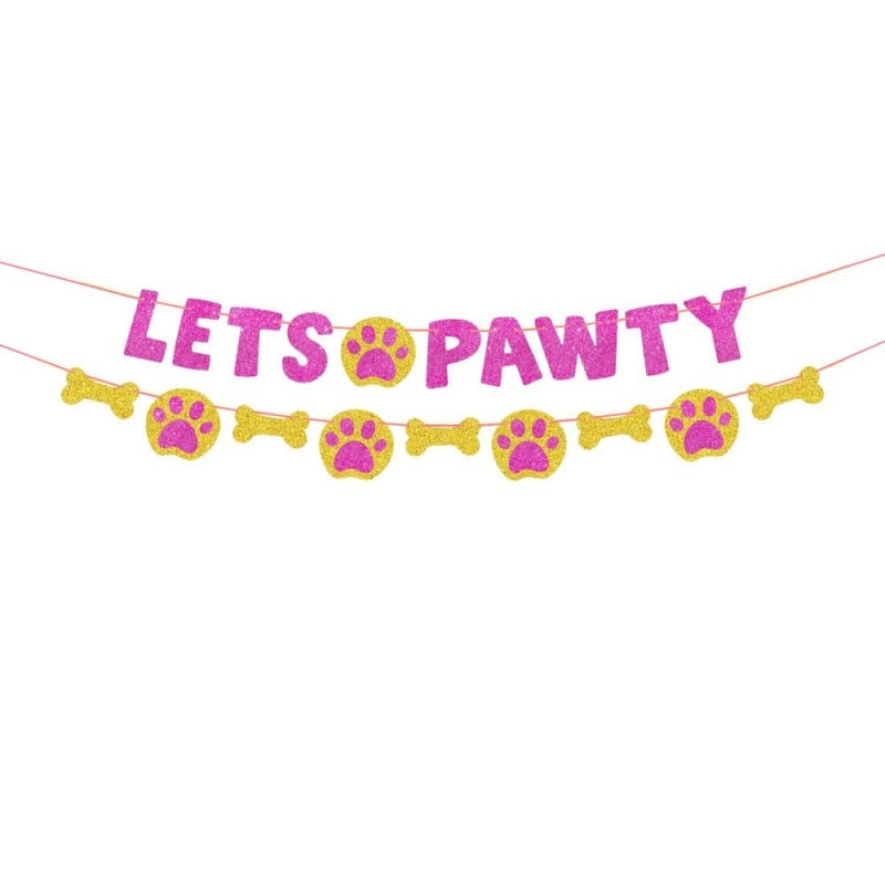 Let's Pawty Banner cu litere pentru câine – decor pentru pet-themed birthday party